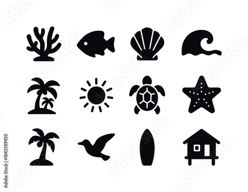 Ocean Paradise Icons. Ocean Paradise. Solid icon set of Ocean Pa