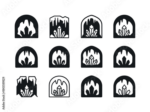 Cavern Icon Collection. Caves, Stalactites, and Underground Wond