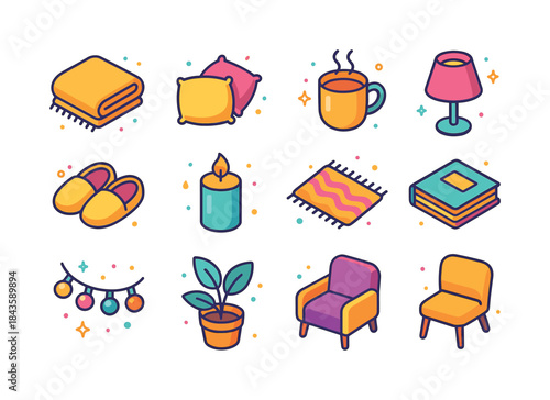 Cozy Comfort Icons. comfort nook. Colorful isometric vector icon