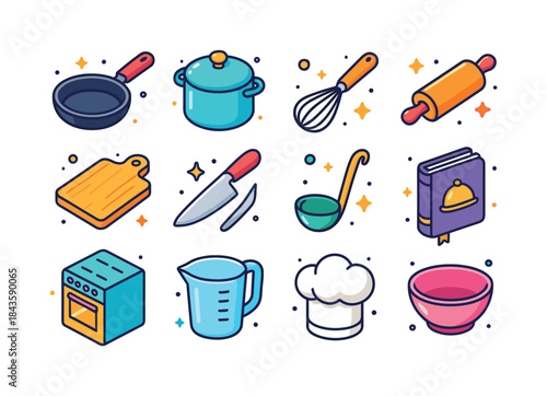 Vibrant Cooking Icons. Cooking. Colorful isometric vector icons