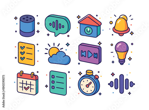 Isometric Smart Home Icons. Virtual assistants in everyday home