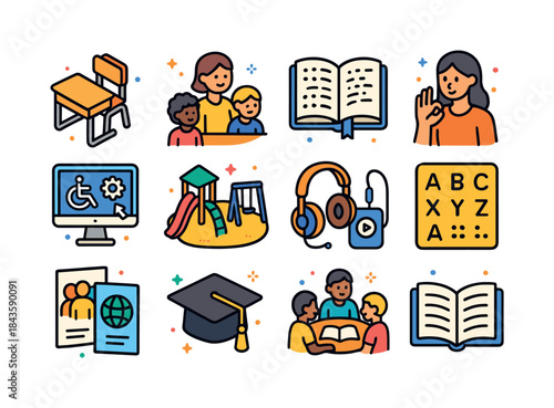 Inclusive Education Icons. Inclusive education. Colorful isometr