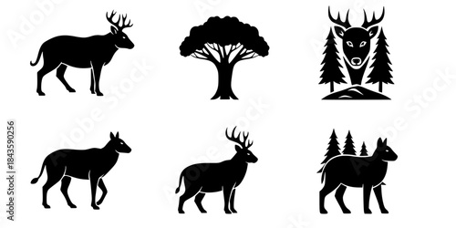 Black animal and nature icons on white
