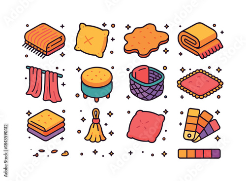 Cozy Home Icon Set. Cozy home decor. Colorful isometric vector i