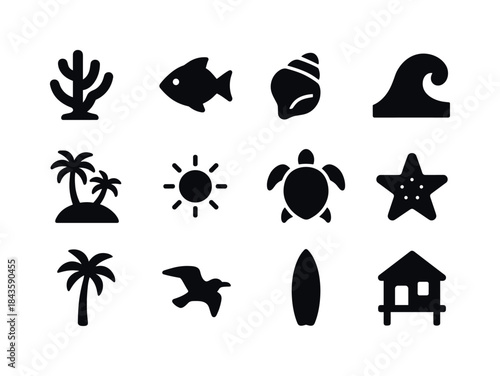 Ocean Paradise Icons. Ocean Paradise. Solid icon set of Ocean Pa