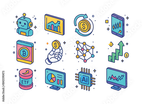 Automated Investing Icons. Automated investing. Colorful isometr