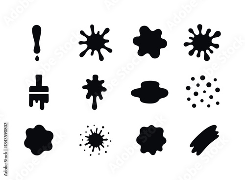 Black Paint Splatter Icons. Paint Splatter. Solid icon set of Pa