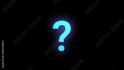 Animated blue question marks blinking with glowing effect, dynamic punctuation symbols floating in modern digital style on dark background.