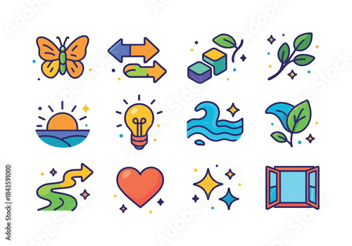 Icons of Change. Embracing change. Colorful isometric vector ico