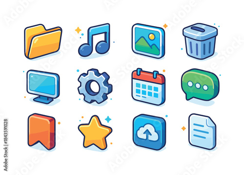 Colorful Aero Icon Set. Aero Desktop Icons. Colorful isometric v