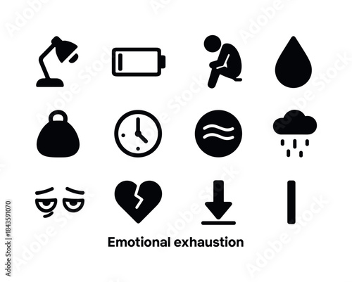 Emotional Exhaustion Icons. Emotional Exhaustion. Solid icon set