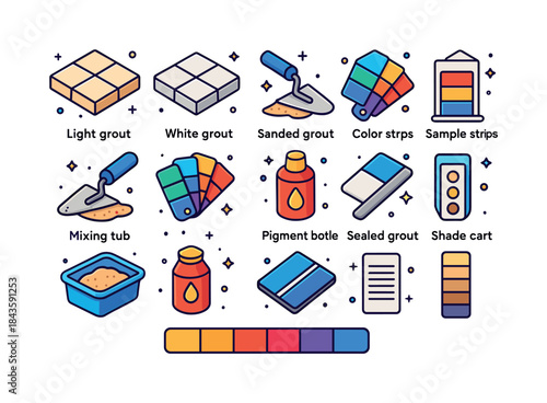 Colorful Grout Icon Set. Grout Colors. Colorful isometric vector