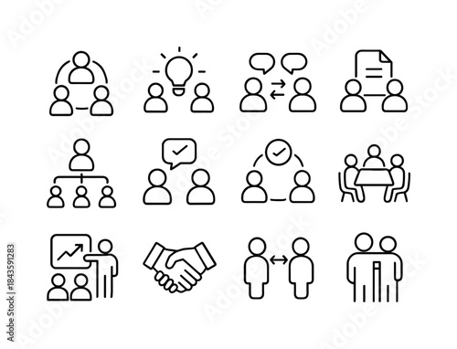 Team Communication Icons. Team communication. Line icon set of T