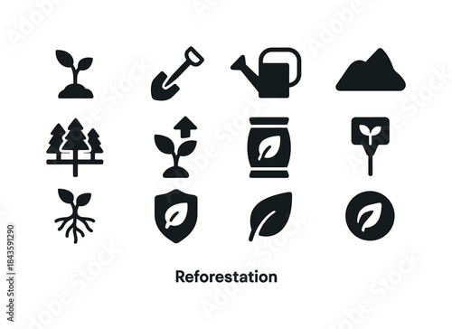 Reforestation Icons Set. Reforestation. Solid icon set of refore