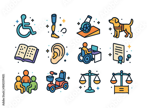 Disability Rights Icons. Disability rights. Colorful isometric v