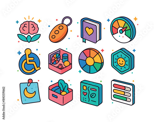 Colorful Mental Health Icons. Mental Health and Invisible Disabi