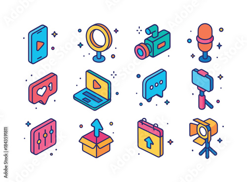 Influencer Icon Set. Influencer. Colorful isometric vector icons