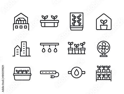 Urban Greenhouse Icons. Urban Greenhouses. Line icon set of Urba