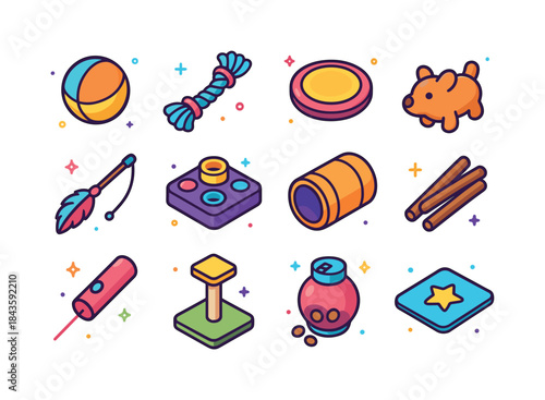 Pet Playtime Icons. Pet Playtime. Colorful isometric vector icon
