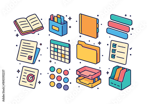 Colorful School Icons. School organization. Colorful isometric v