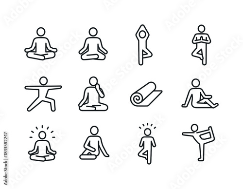 Yoga and Meditation Icons. People Meditating or Practicing Yoga