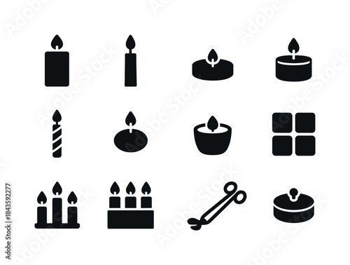 Candle Icon Set. Candles. Solid icon set of Candles: pillar cand