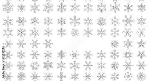 Snowflake patterns fill a grid with delicate icy motifs forming a quiet winter tapestry for refined festive designs that evoke calm symmetry and timeless charm.