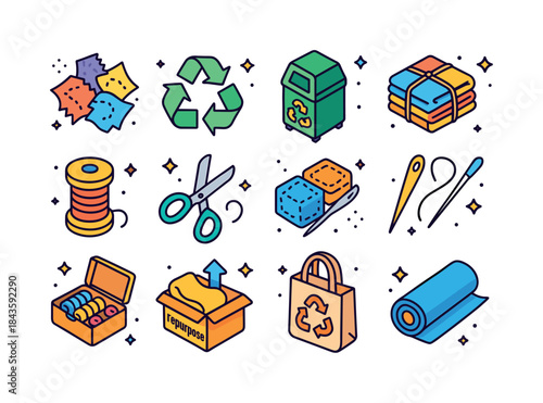 Colorful Textile Recycling Icons. Textile Recycling. Colorful is