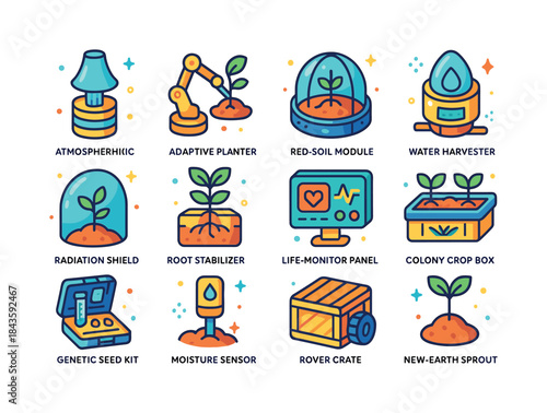Terraforming Farm Icons. Terraforming farm. Colorful isometric v