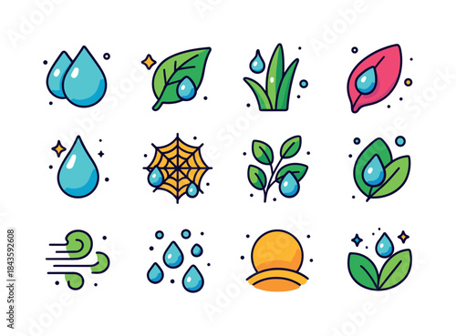 Colorful Dew Icons. Dew. Colorful isometric vector icons set of