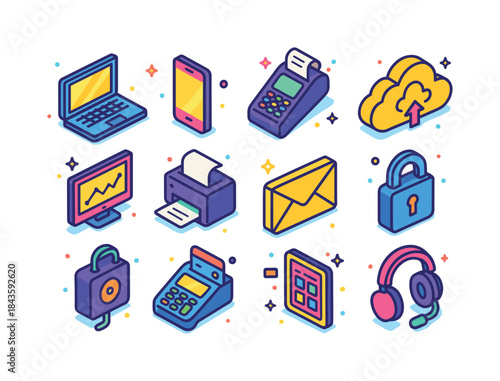 Small Business Tech Icons. Small business tech. Colorful isometr