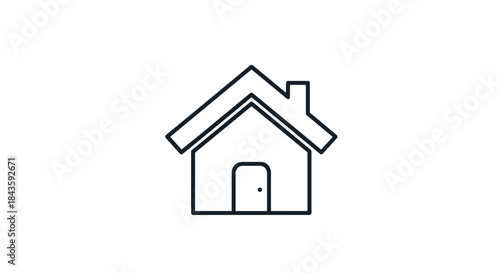 Simple line illustration of a cozy home featuring a slanted roof a small door and a chimney drawn in a clean minimal style.