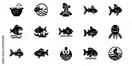 ocean creature icons on white background