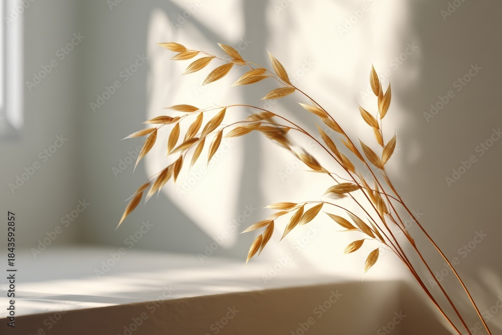 Fototapeta premium Golden dried oats in sunlit minimalist space