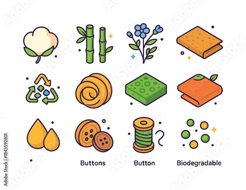 Green Materials Icons. Green Materials. Colorful isometric vecto
