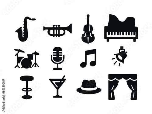Jazz Icon Montage. A jazz musician playing a saxophone in a diml