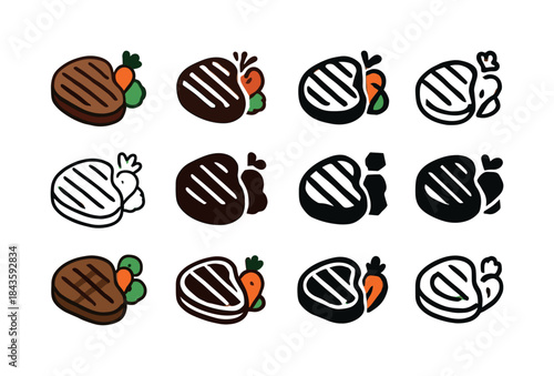 Steak Icon Variations. A close-up of a perfectly cooked steak wi