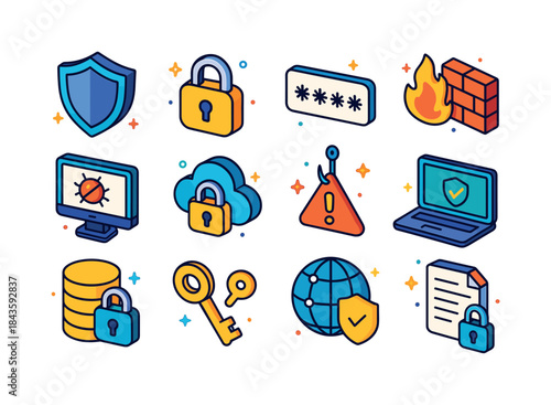 Small Business Cybersecurity Icons. Cybersecurity for small busi