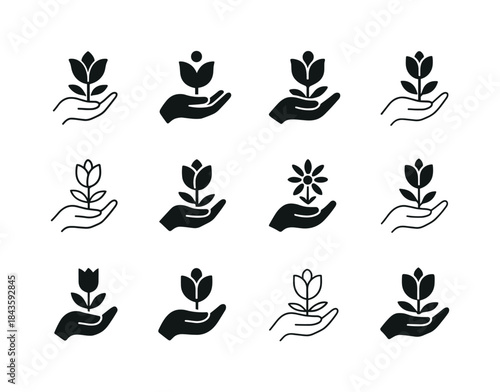 Floral Gesture Icons. Receiving flowers or a thoughtful gesture.