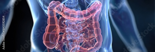 Detailed 3d render of human digestive system highlighting the intestines