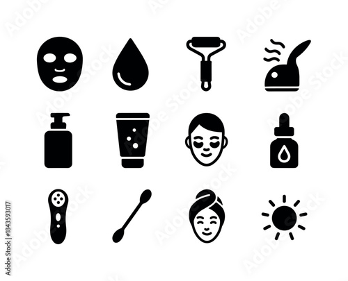 Facial Treatment Icons. Facial treatment. Solid icon set of faci