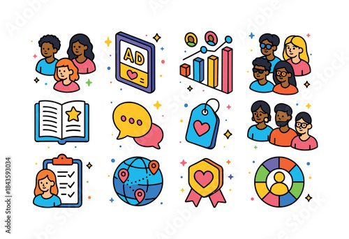 Inclusive Marketing Icons. Inclusive marketing. Colorful isometr