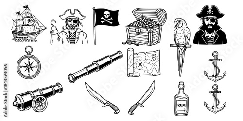 pirate icons on white background