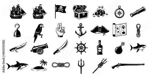 pirate icons on white background