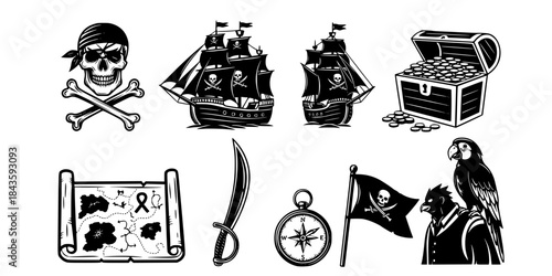 pirate icons on white background