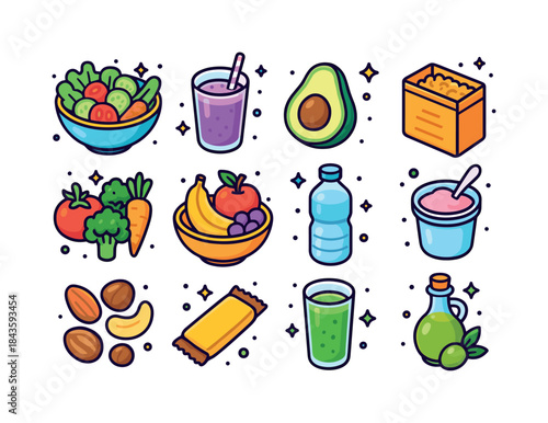 Healthy Food Icons. Healthy food. Colorful isometric vector icon