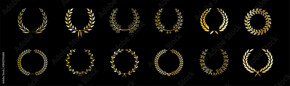Fototapeta premium Collection of golden laurel wreaths