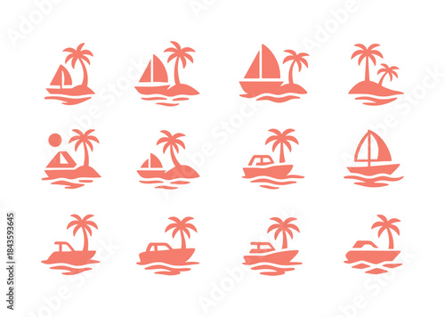 Island Hopping Icons. island hopping boat tours. Icon set. Set L