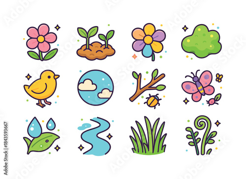 Spring Glade Icons. Spring glade. Colorful isometric vector icon
