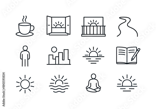 Sunrise Icon Set. Sunrise Moments. Line icon set of Sunrise Mome